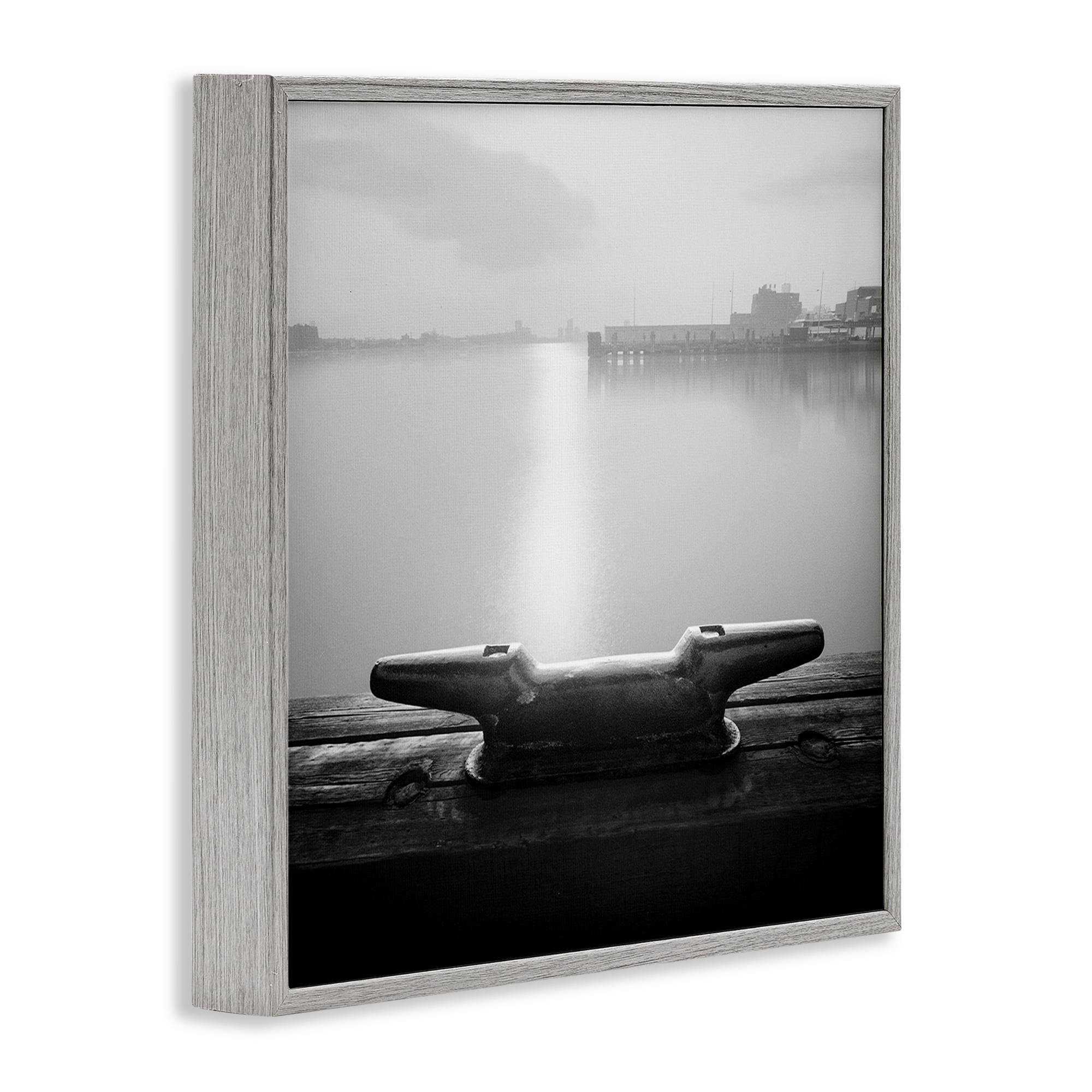 Stupell Industries Dockside Boat View Coastal Photography Gray Framed Art Print Wall Art, 12 x 12