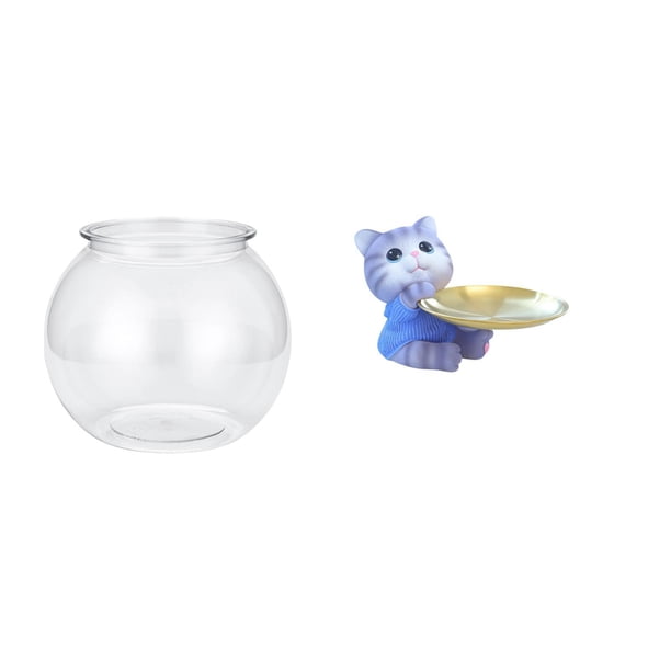 Acuario de escritorio,Pecera pequeña transparente,pecera,jarrón,mesa,Tanque de peces Contenedor de acuario transparente Hogar,Figura de oso,Bandeja para gatos Bandeja para dulces para gatos
