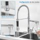 thumbnail image 2 of Grifo para Fregadero con 2 Salidas Mezcladora para Cocina De Acero Inoxidable, Tirar del Anillo Libera las Manos, Grifos Monomando Desplegable Llaves para Tarja Incluye 2 Mangueras Fría y Caliente, 2 of 7
