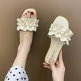 thumbnail image 5 of Anuirheih Slip on Sandals Women,Women's Pearl Slippers Wind Seaside Holiday Shoes Flat Bottom Sandals Flip Flops(Beige), 5 of 5