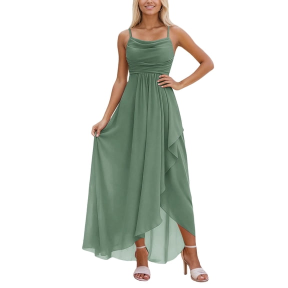 Women's Spring Formal Evening Gown Elegant Long Prom Dress Wedding Guest Party Bridesmaid Maxi Dress Green L