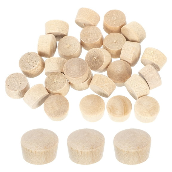 36Pcs Wood Button Plugs, 8mm/0.31" Flat Head Hardwood Screw Hole Plug Wooden Caps Buttons Wood Plug for Furniture Woodworking Craft Decor (9mm x 8mm)