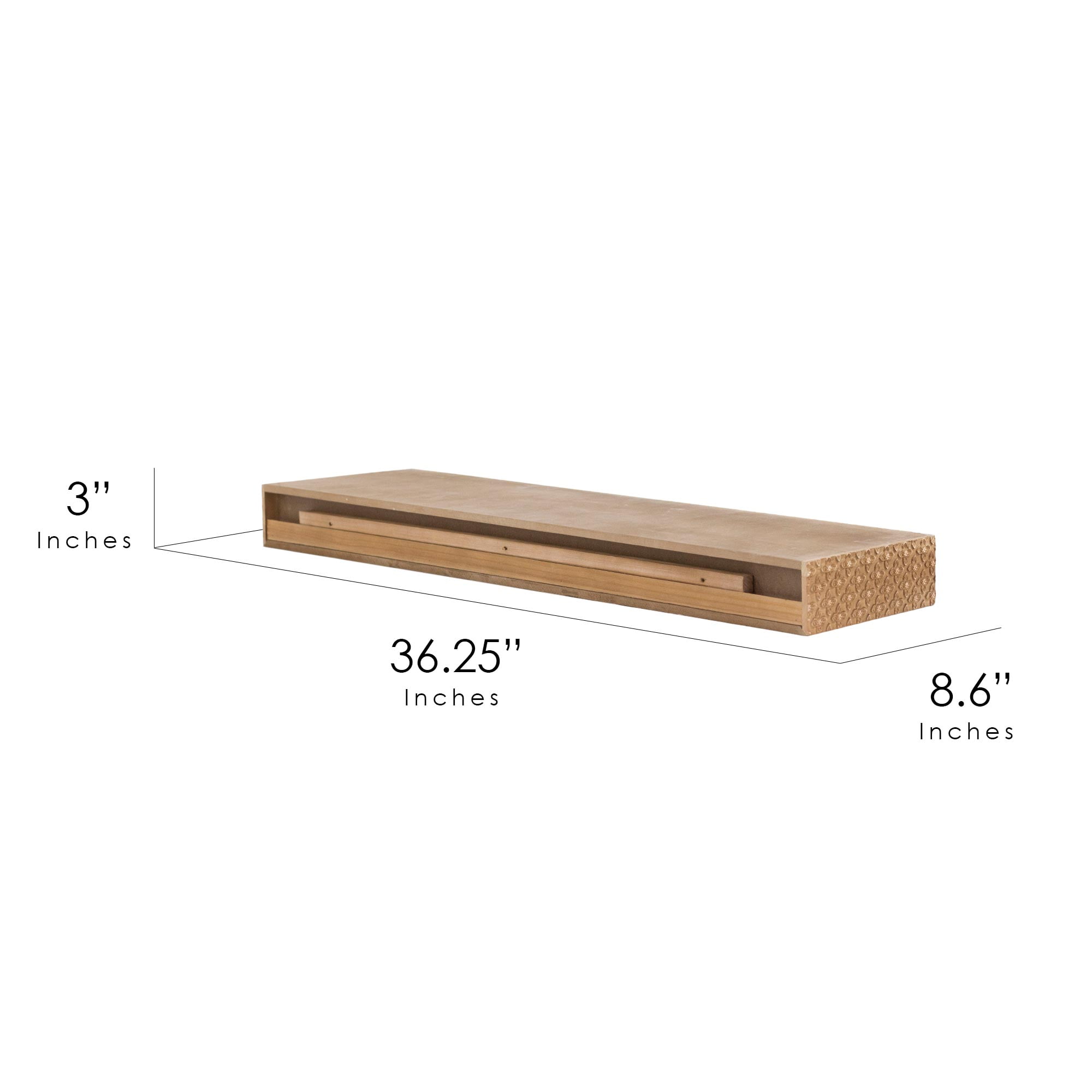 American Art Decor Large Rustic Embossed Wood Decorative Floating Wall Mounted Shelf - Natural - 36.25" L x 3" H x 8.6" D
