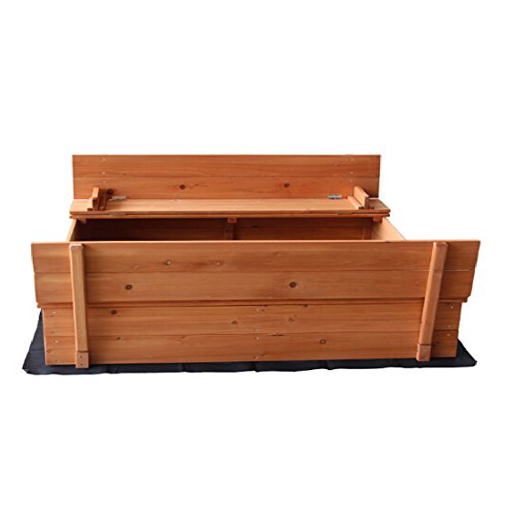 HomestorageCC Fir Wood Sandbox with Two Bench Seats Natural Color 