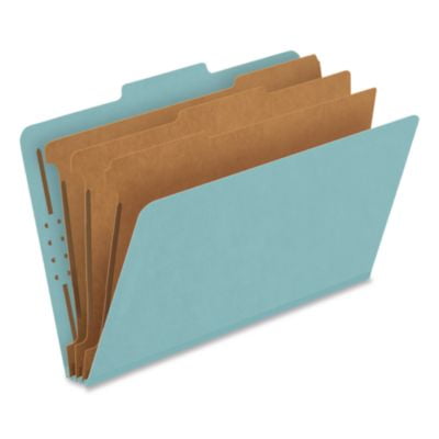 Esselte 29094 Colored Pressboard Top Tab Classification Folders, 3.5" Expansion, 3 Dividers, 8 Fasteners, Legal Size, Blue Exterior, 10/box