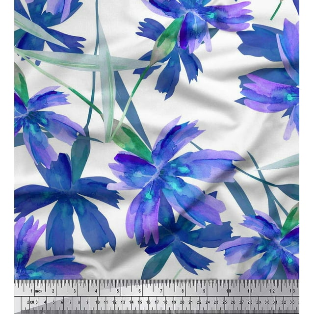 Soimoi Poly Georgette Fabric Leaves & Wild Flower Print Sewing Fabric Yard 52 Inch Wide