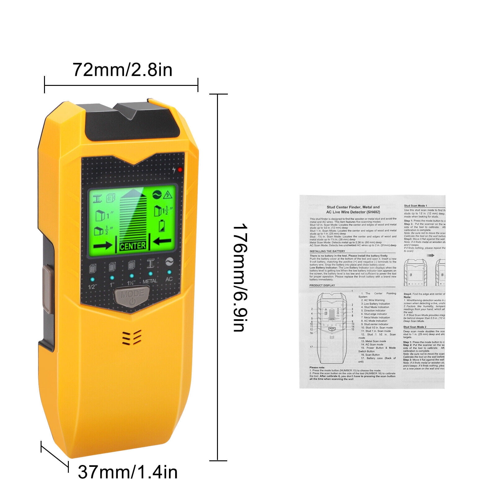 Professional Stud Finder with 5 Scanning Modes Shock-Resistant Body for TV Mounting Home Projects