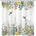 thumbnail image 4 of Colorful Flower Shower Curtain for Bathroom,Watercolor Wildflower Green Leaves Plant and Hummingbird on White Fabric Shower Curtain with Hooks,Rustic Nature Bathroom Curtain Shower Set, 72x72 inches, 4 of 6