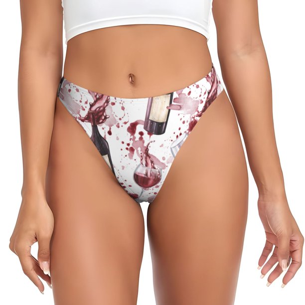 Balery Watercolor Wine Tangas de Algodón para Mujer con Estampado – Ropa Interior Sexy, Transpirable, G-string-Medium