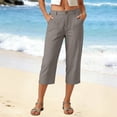 thumbnail image 2 of GEWSEY Linen Capri Dress Pants for Women Casual Elastic Waist Cropped Wide Leg Pants with Pockets Summer Baggy Work Trousers Grey for Size S, 2 of 6