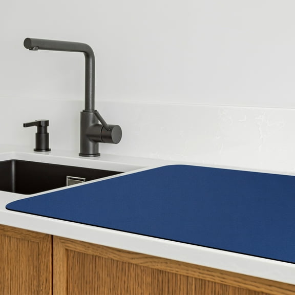 Dish Drying Mat, 19.3" x 15.4" Water Absorbent Drainer Mats, Dark Blue