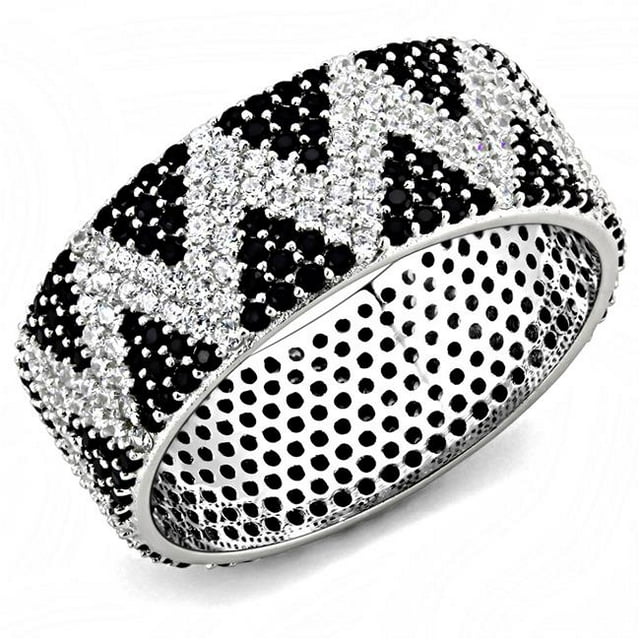 Women Rhodium 925 Sterling Silver Ring with AAA Grade CZ in Jet - Size 6