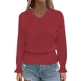 thumbnail image 2 of Tops for Women Long Sleeve V Neck Solid Color Shirts Casual Blouses,Plus Size Tops for Women, 2 of 6