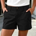 thumbnail image 2 of Miluxas Women's Casual Chino Shorts Classic Solid Color Mide Waist Shorts with Pockets Stretchy Twill Summer Lounge Shorts for Daily & Vacation Black, 2 of 8