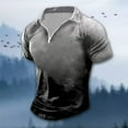 thumbnail image 2 of HBFAGFB T-Shirts for Men Summer Lapel Quarter Zip Pullover Men Gradient Print Retro Tops Grey Size M, 2 of 4