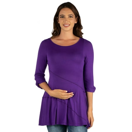 

24seven Comfort Apparel Ruched Sleeve Swing Maternity Tunic Top