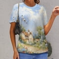 thumbnail image 6 of Lighthouse Sunrise Coast Scenery Pale Blue Tan Women's Short Sleeve Tops Casual Blouses T Shirt, 6 of 6