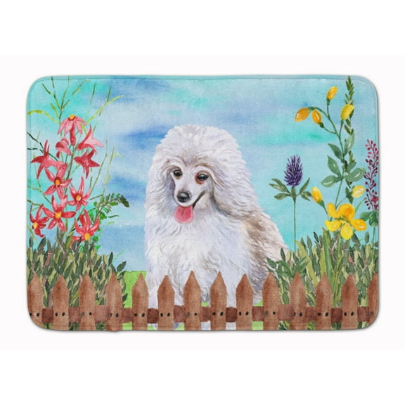 Medium White Poodle Spring Machine Washable Memory Foam Mat