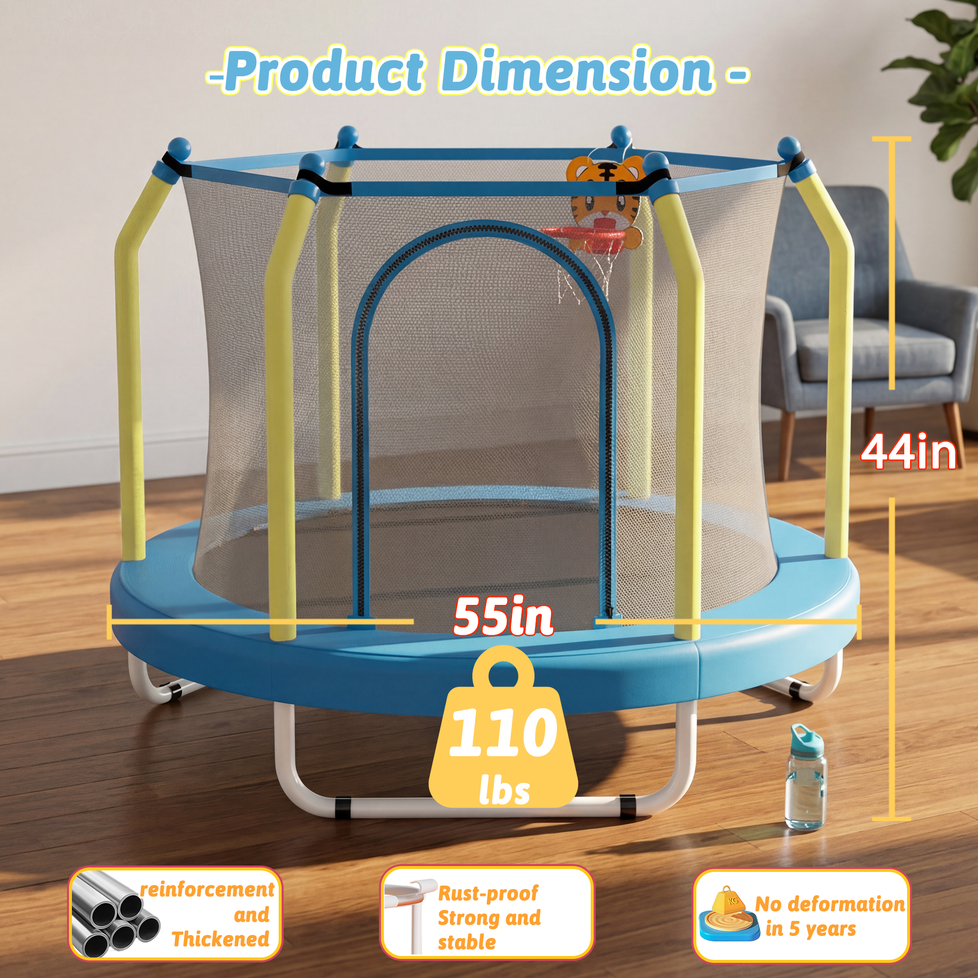 Mersco 55-Inch Mini Trampoline for Toddlers photo 3