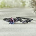 thumbnail image 3 of Pear Cut Alexandrite Engagement Ring Set in 14K Black Gold Vermeil – Gothic Moon Wedding Bridal Ring Set, 3 of 4