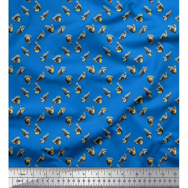 Soimoi Blue Velvet Fabric Toucan Bird Decor Fabric Printed Yard 60 Inch Wide