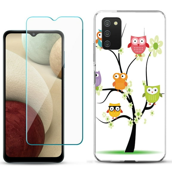 Slim-Fit TPU Phone Case Compatible with Samsung Galaxy A02s, with Tempered Glass Screen Protector, by OneToughShield ® - Tree Owl