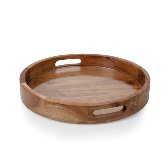 Toscana Barista Serving Tray with Glass Insert, Serving Platter with Handles, Acacia Wood