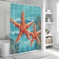 thumbnail image 6 of Coastal Starfish Bathroom Shower Curtains with 12 Hooks Polyester Waterproof Shower Curtain for Stalls and Bathtubs Teal Summer Beach Ocean Coral Decorative Bathroom Privacy Curtain 72x96 Inches, 6 of 8