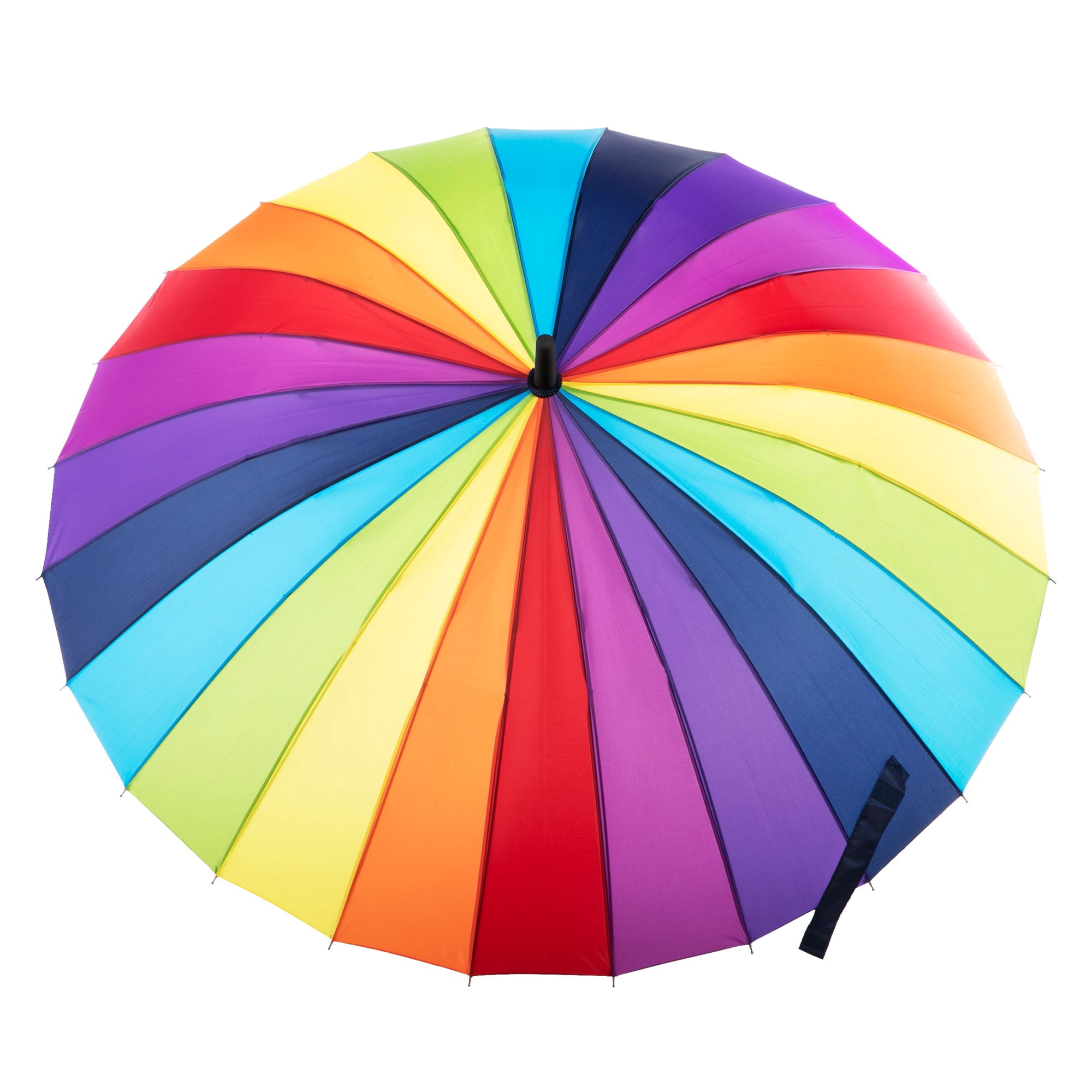 totes Large Eco Auto-Open 24 Rib Stick Umbrella with a Classic J Hook Curved Handle, Bright Rainbow, 46"