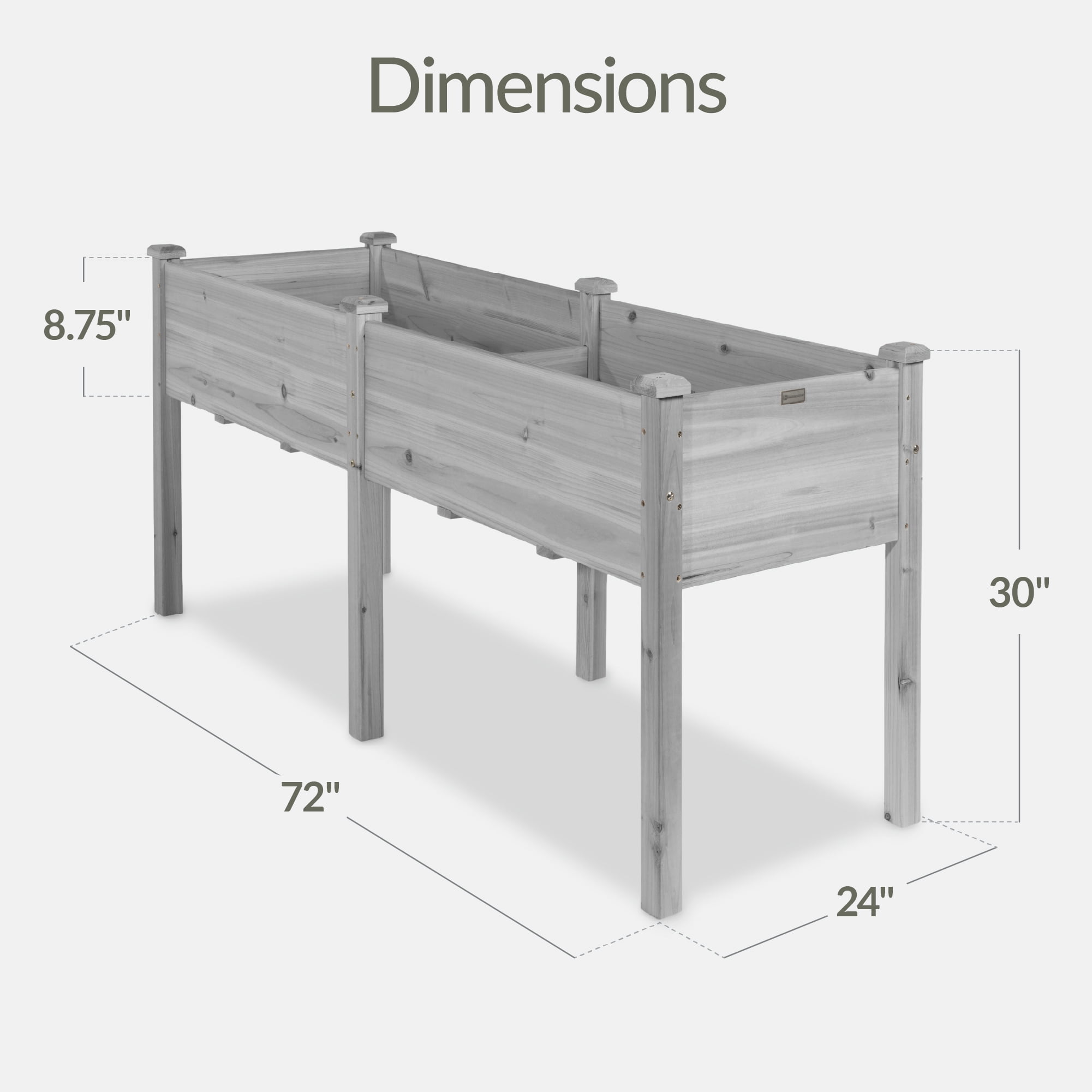 Best Choice Products 72x24x30in Raised Garden Bed, Elevated Wood Planter Box for Patio w/ Divider Panel - Gray