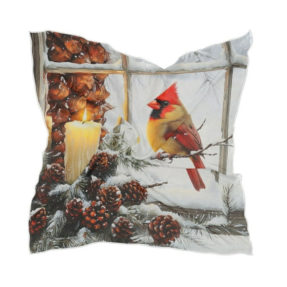 Candles and Red Cardinals Women's Fashion Soft Scarf Square Satin Head Scarf Neck Scarf Head Hair Wraps