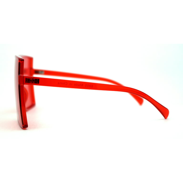 Pop Color Oceanic 80s Squared Rectangular Thin Plastic Oversize Sunglasses  All Red 