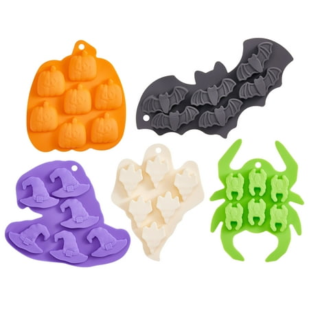 

5pcs Halloween Silicone Mold Cake Silicone Molds Pumpkin Silicone Mold Ghost Witch Hat Spider Bat Molds for Candy Desserts Decor