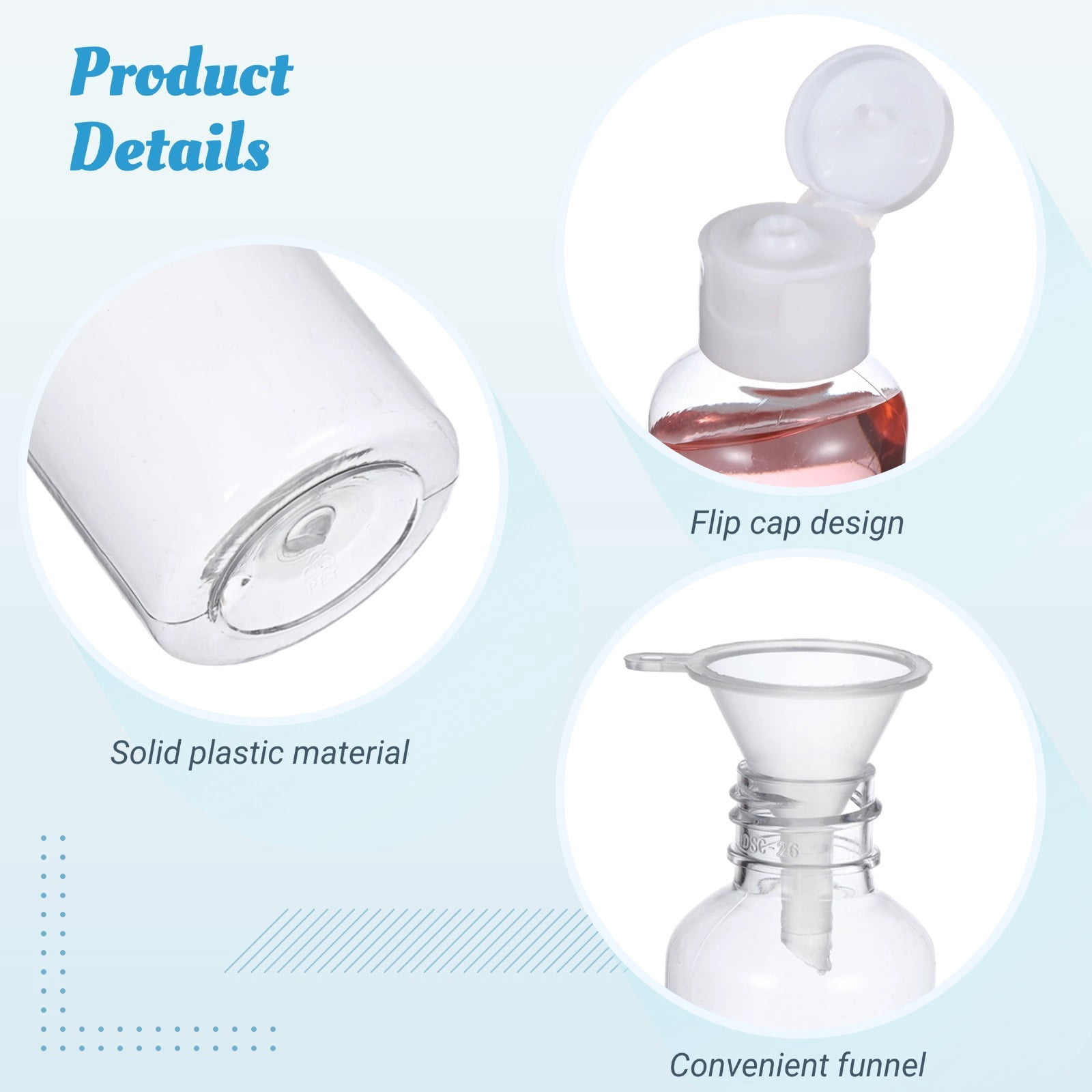 100 PCS Travel Bottles, 2 OZ / 60ML Plastic Bottles with Lids, Travel Size Cover Cap Plastic Bottles Refillable Dispensing Bottles with 5 Funnels Liquid Lotion for Travel Business