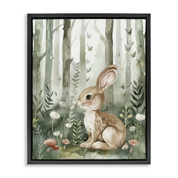 Stupell Industries Soft Woodland Bunny Landscape & Nature Painting Black Floater Framed Canvas Art Print Wall Art, 17 x 21