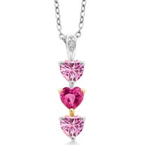 Gem Stone King Keren Hanan Lab Grown Diamond 3 Stone Heart Shape Pendant Necklace with Chain 925 Silver and 10K Yellow Gold Pink Moissanite Created Sapphire (1.61 Cttw)