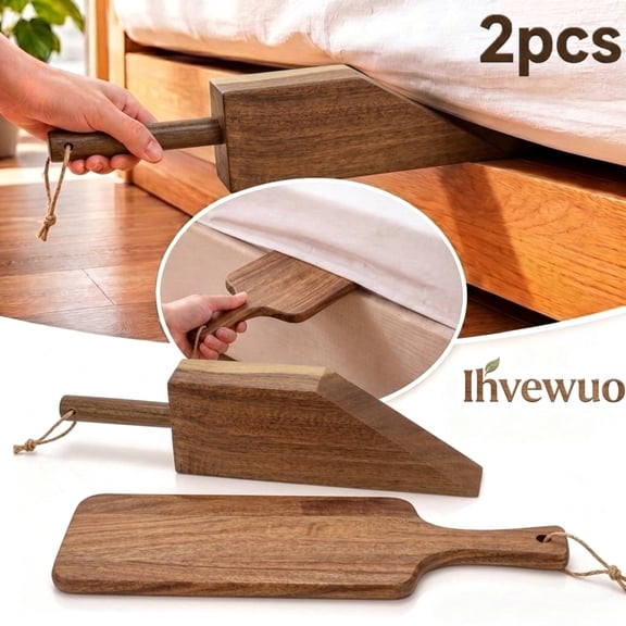 2 Pcs Mattress Lifter and Bed Sheet Tucker Tool, 13.6 Inch Solid Wood Bed Making Kit with Lanyard for Changing Sheets