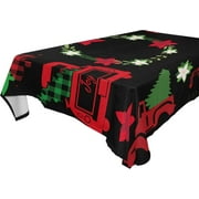 SKYSONIC 60"x108" Square Tablecloth with Buffalo Deer Christmas Flower Prints, Anti-Wrinkle and Smooth Table Cloth for Kitchen/Home Party Decoration