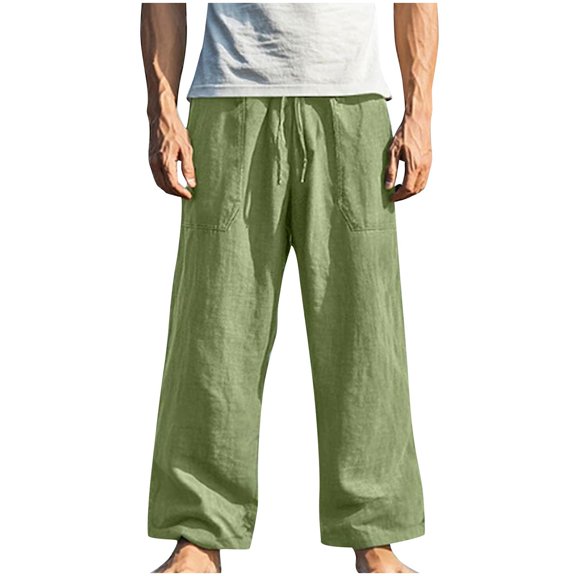 Cavosen Linen Pants Men Tall Elastic Waist Big and tall Pants Straight Wide Leg Trousers Solid Lounge Pants with Pockets