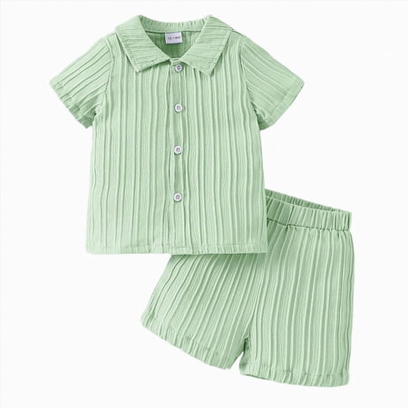 Baby Boy Clothing Sets Toddler Boy Summer Outfits Ribbed Lapel Short Sleeve Button Down Shirt and Casual Shorts