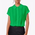 thumbnail image 2 of MIXUE Women Blouses Solid Color Lapel Short Sleeve Button Up Casual Work Loose Fit Womens Summer Tops Sportwear,Green,XXXL, 2 of 8