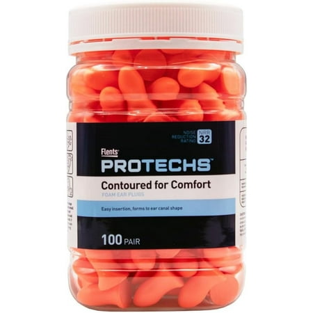 Flents Protechs Contoured Foam Earplugs for Construction, Studying, Traveling, NRR 32, 100 Pair