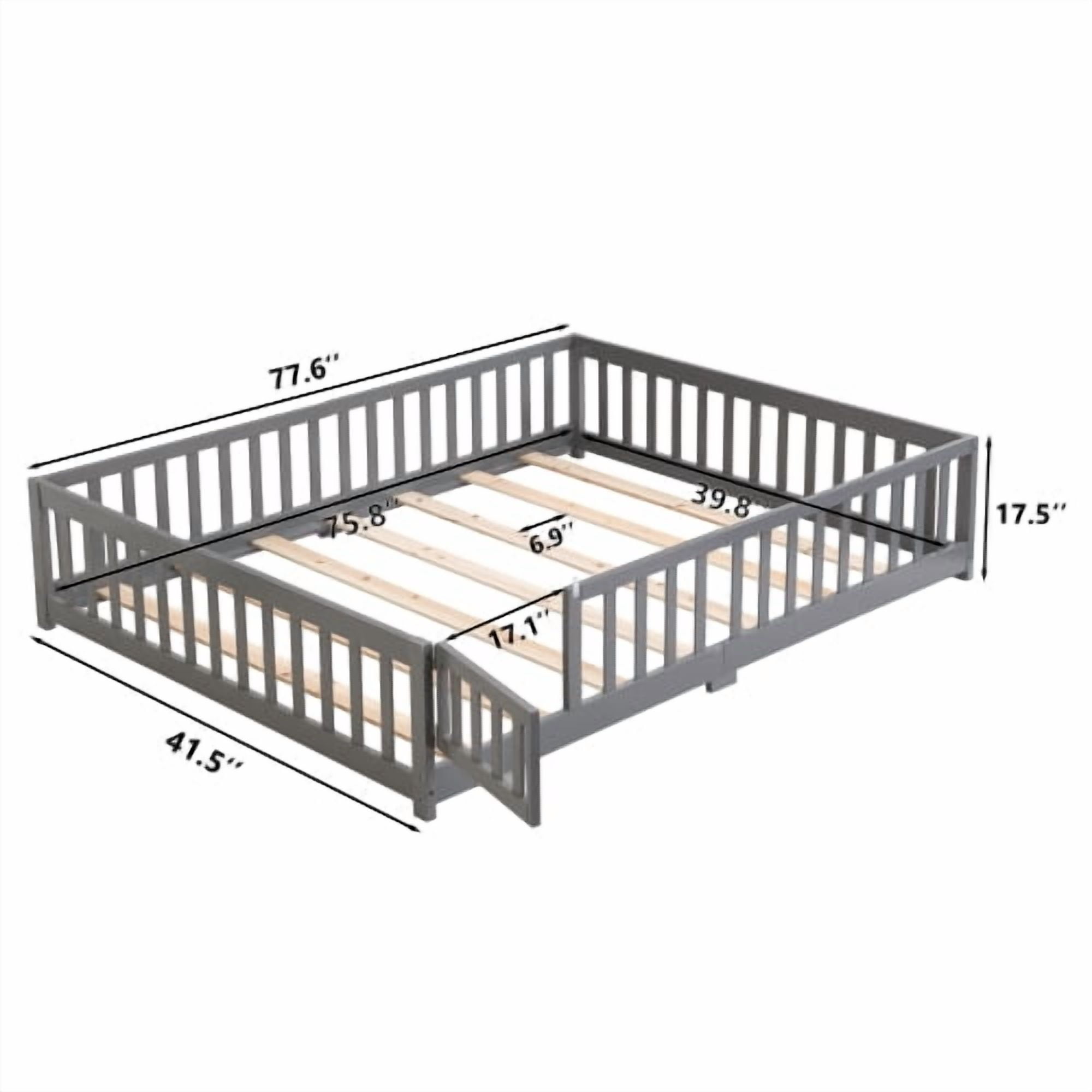 ASINMAK Floor Bed with Door and Fence, Gray