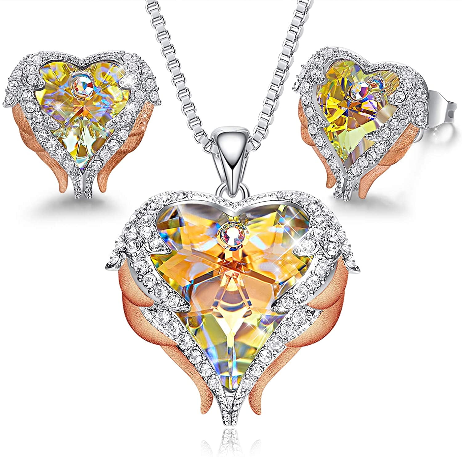 Heart Shape Jewelry Set For Women Necklace Earrings Love Crystal Sets L