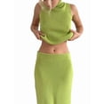 thumbnail image 2 of Womens French Two Piece Set Knit High Neck Vest and Midi Skirt Outfit Versatile Chic Green S, 2 of 9