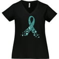 thumbnail image 3 of Inktastic Ovarian Cancer Awareness Teal Ribbon Made of Hearts Women's Plus Size V-Neck T-Shirt, 3 of 5