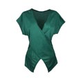 thumbnail image 4 of Wang6 Womens V Neck T Shirts Trendy Summer Short Sleeve Loose Fit Tops Causal Cross Neck Solid Tees Shirts 0625LiDark Green S, 4 of 4