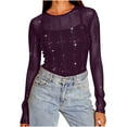 thumbnail image 2 of Cadancy Womens Mesh Tops Sequin Sparkly Cocktail Party Elegant Sheer Stretch Long Sleeve Shirts Crewneck Bodycon Club Evening Glitter Outfits, 2 of 9