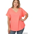 thumbnail image 2 of Zenana Plus Size V-Neck Heavy Dobby Boat Neck Rolled Short Sleeve Blouse Top, 2 of 3