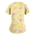 thumbnail image 3 of Cute Scrub Tops Stretchy Short Sleeve V Neck Cartoon Print Pattern Nursing Working Uniform Caregiver Top 2025 Yellow L, 3 of 4